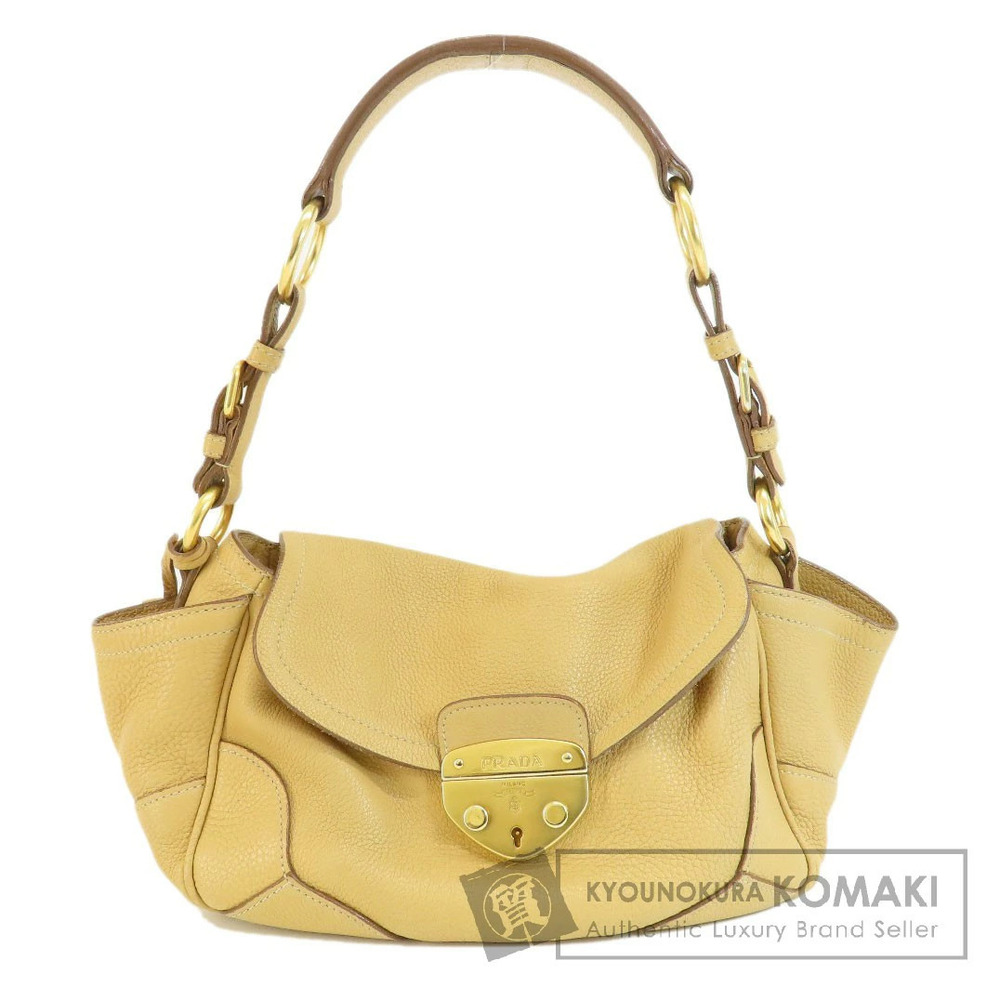 Prada Vitello Daino Pushlock Shoulder Bag Sughero calfskin leather Yellow